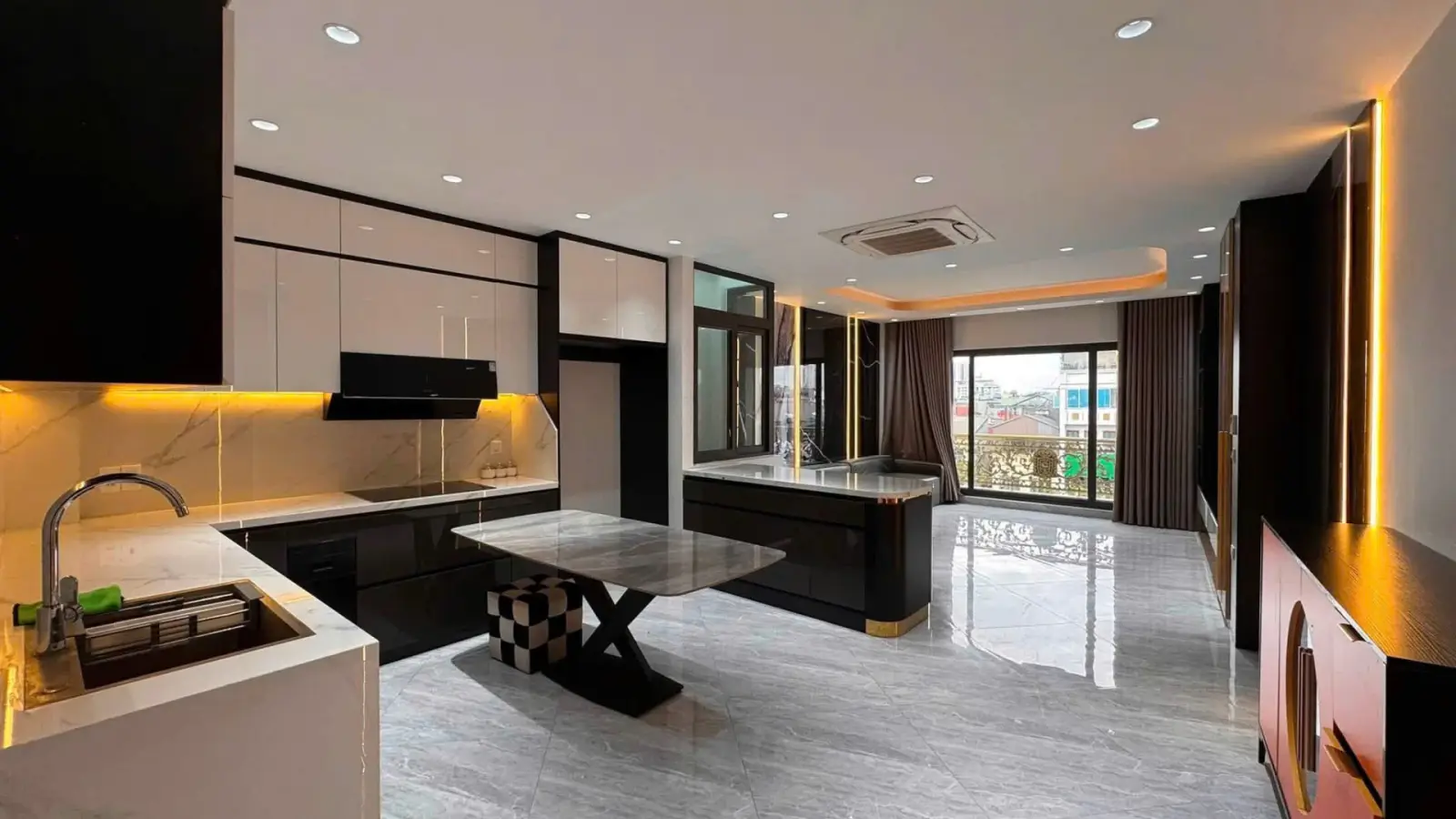 Bếp và bàn ăn căn hộ phong cách hiện đại